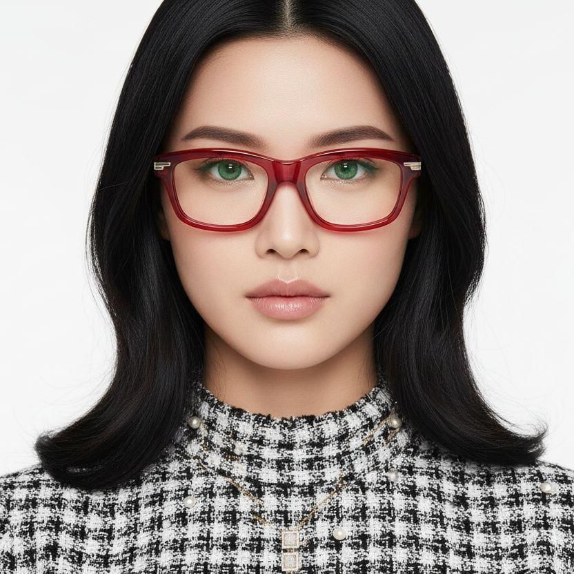 Rectangular Red Acetate Glasses #BS0522-0141