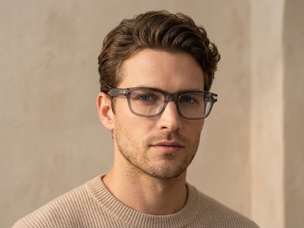 Rectangular Gray Acetate Glasses #BS0522-0142
