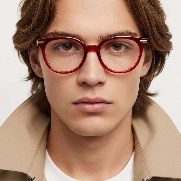Oval Red Acetate Glasses #BS0522-0148