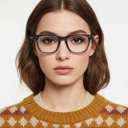 Lunettes rectangulaires en acétate bleu #BS0522-0171