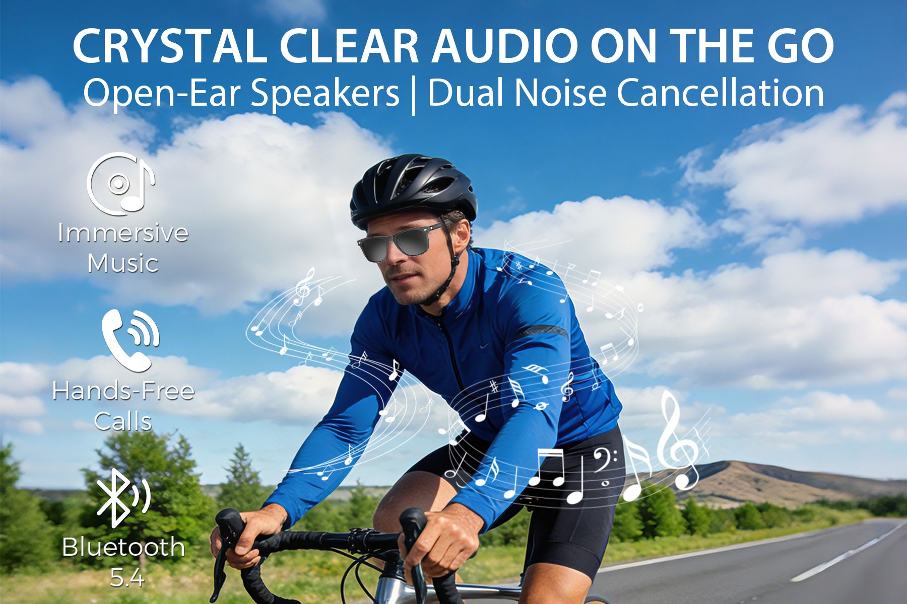 Lunettes de soleil intelligentes BL30 en plastique noir #BS705-0011