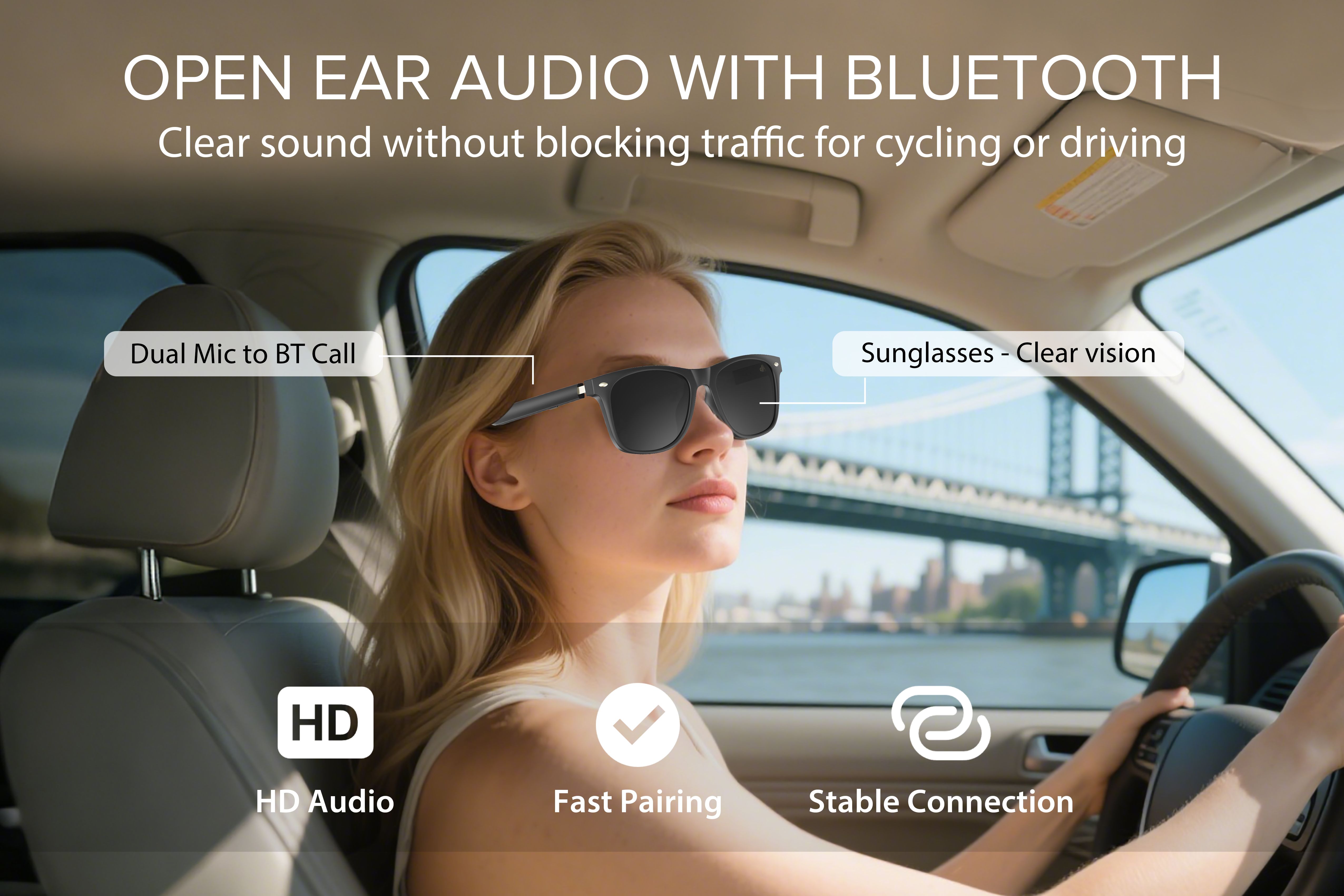 Lunettes de soleil intelligentes BL30 en plastique noir #BS705-0011