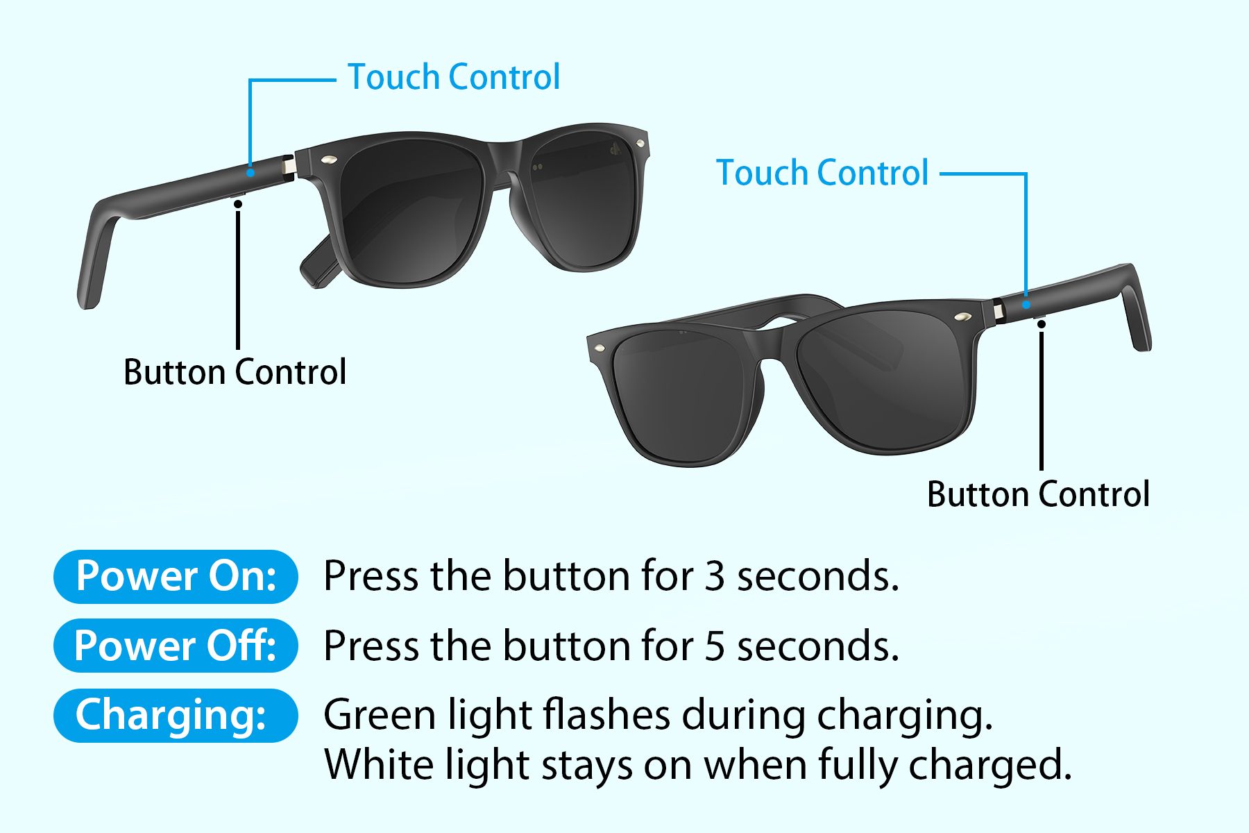 Lunettes de soleil intelligentes BL30 en plastique noir #BS705-0011