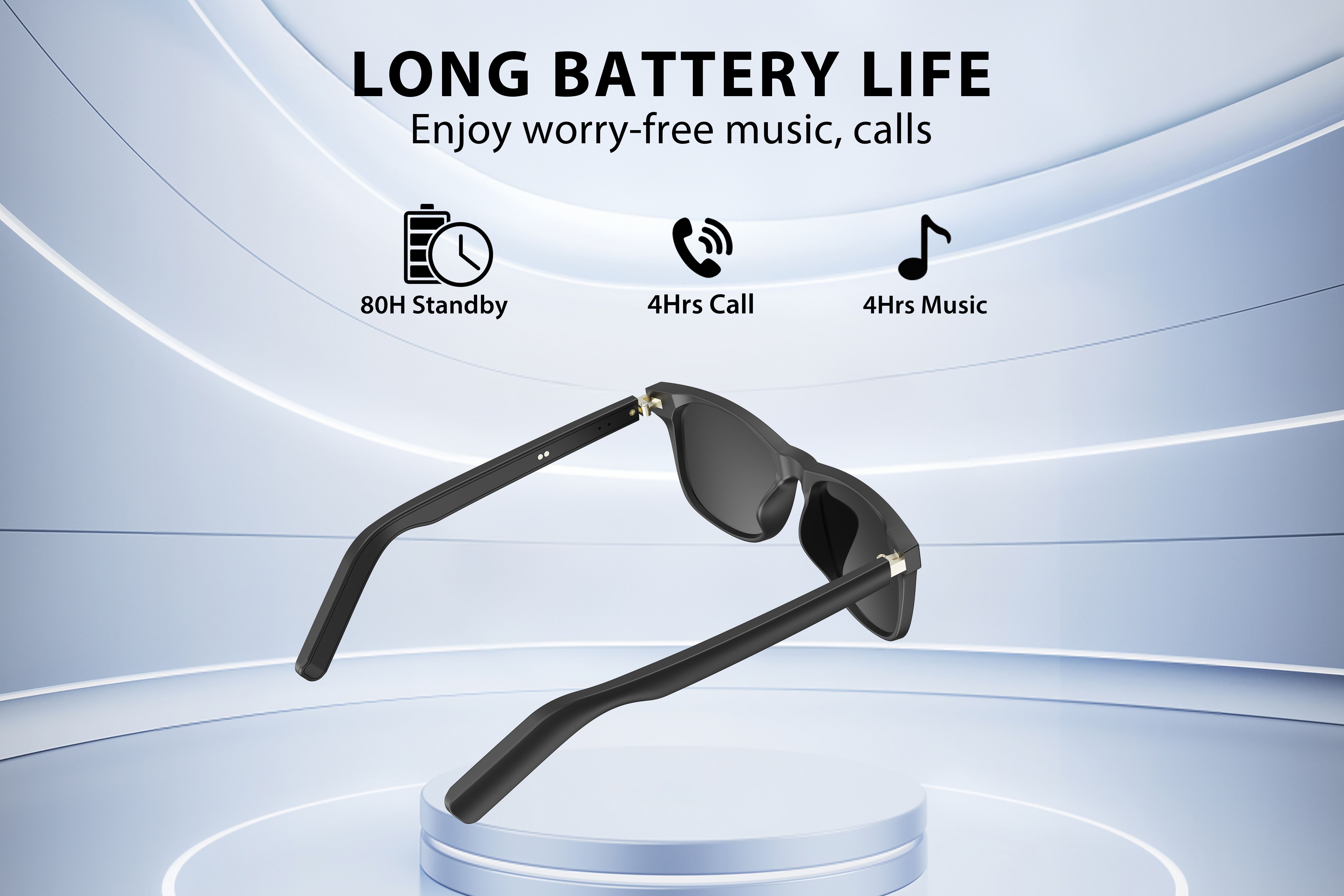 Lunettes de soleil intelligentes BL30 en plastique noir #BS705-0011