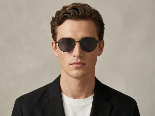 Lunettes de soleil ovales en métal noir #BS0824-0006