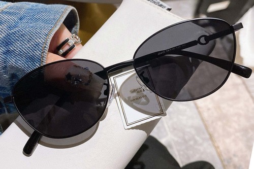 Lunettes de soleil ovales en métal noir #BS0824-0006