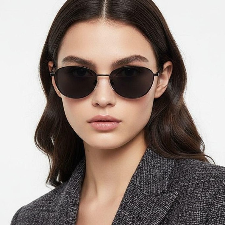 Lunettes de soleil ovales en métal noir #BS0824-0006