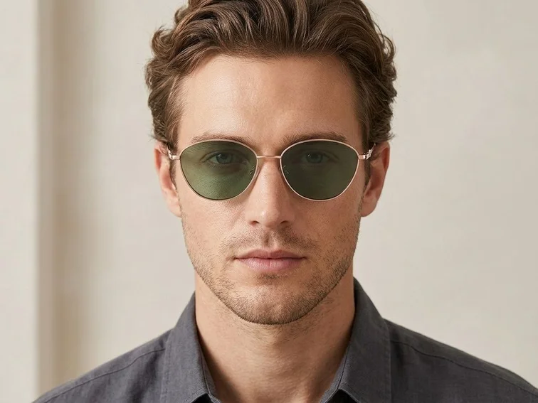 Oval Golden Metal Sunglasses #BS0824-0009