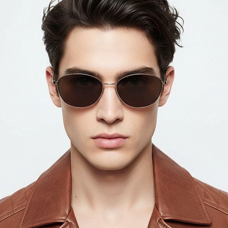 Gafas de sol ovaladas de metal dorado #BS0824-0010