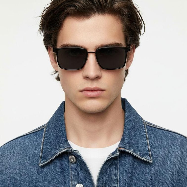 Rectangular Black Metal Sunglasses #BS0824-0016