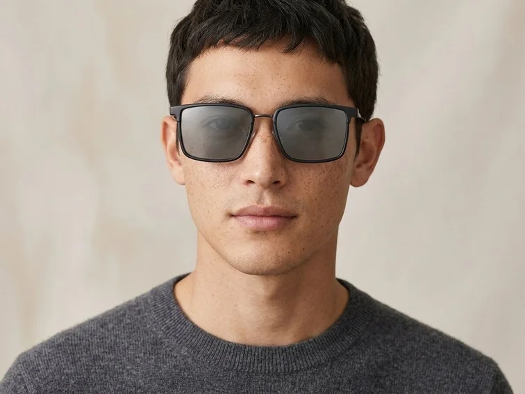 Gafas de sol rectangulares de metal negro #BS0824-0017