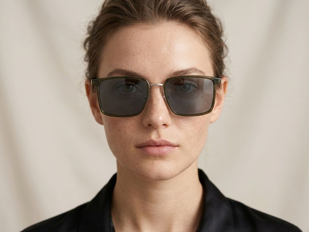 Rectangular Green Metal Sunglasses #BS0824-0018
