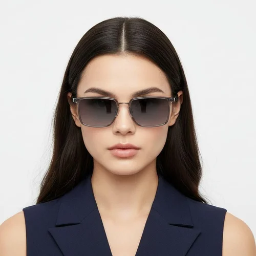 Lunettes de soleil rectangulaires en métal gris #BS0824-0019