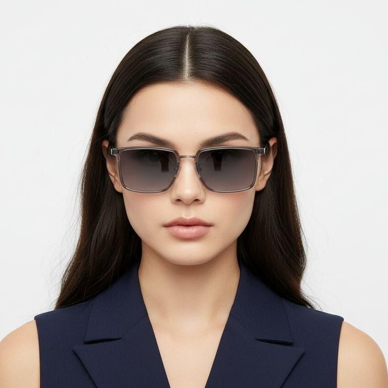 Lunettes de soleil rectangulaires en métal gris #BS0824-0019