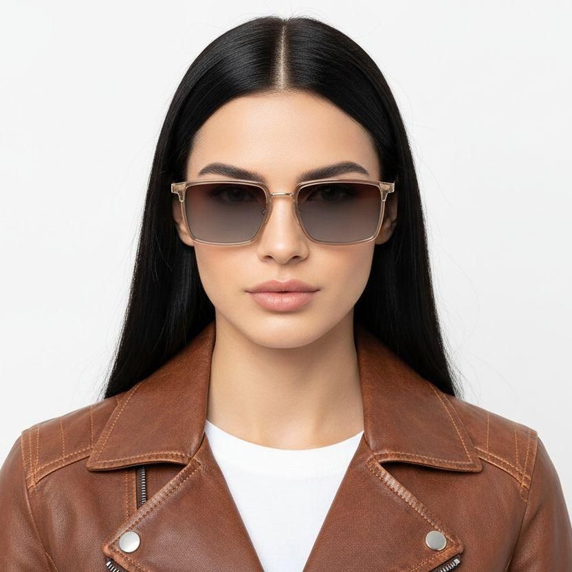 Rectangular Brown Metal Sunglasses #BS0824-0020