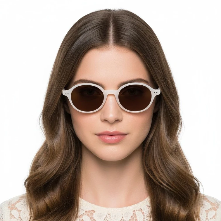 Occhiali da sole ovali color crema in TR90 #BS0824-0025