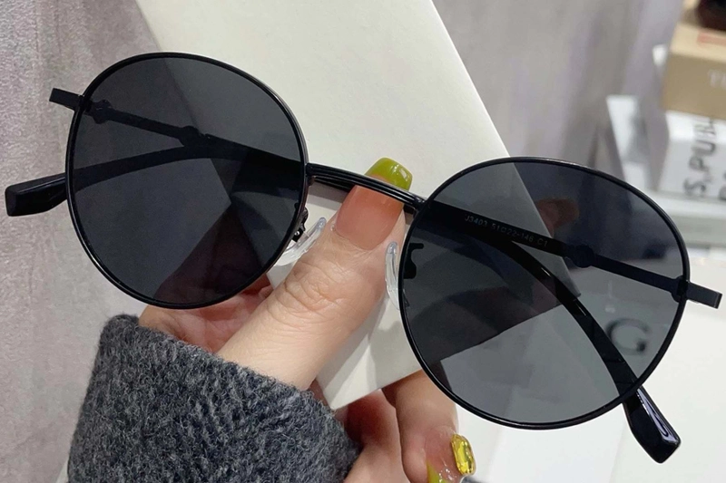 Oval Black Metal Sunglasses #BS0824-0031