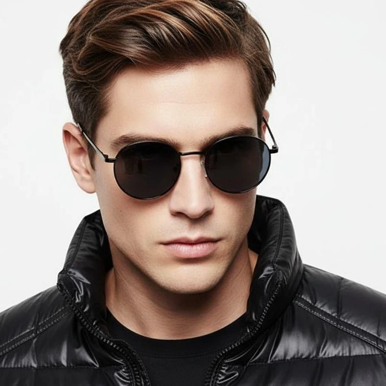 Lunettes de soleil ovales en métal noir #BS0824-0031
