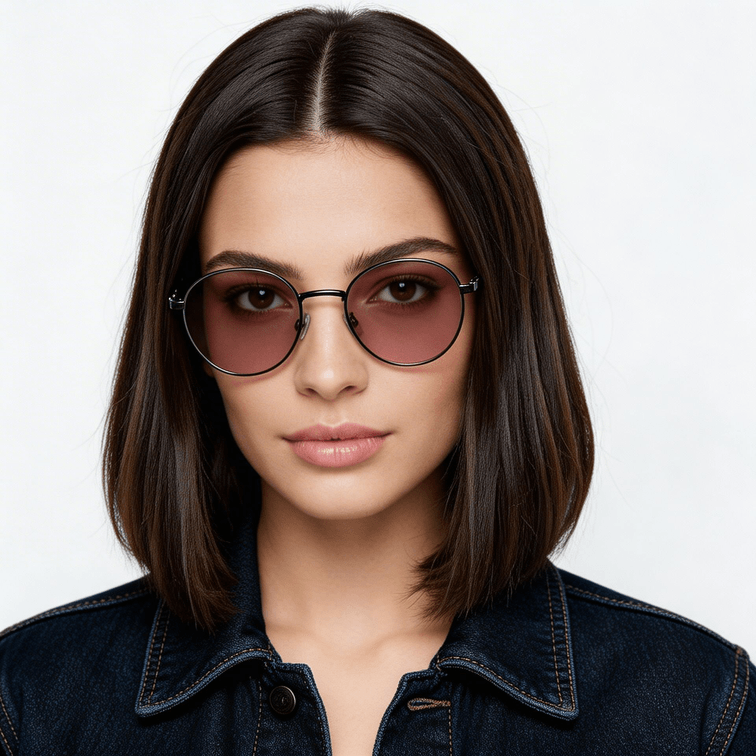 Ovale Sonnenbrille aus grauem Metall #BS0824-0032