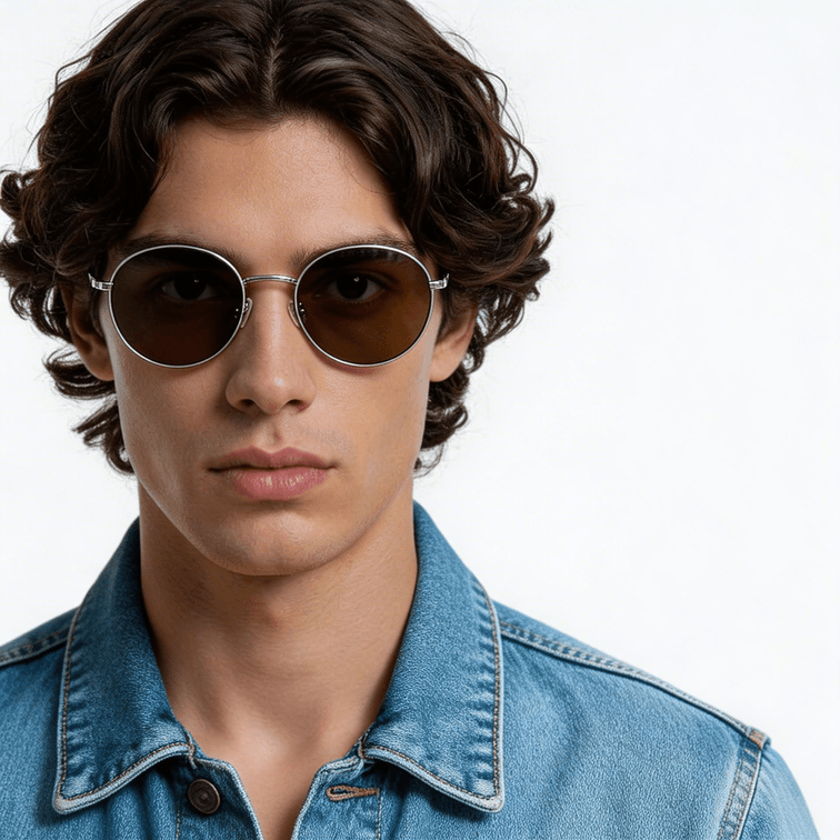 Gafas de sol ovaladas de metal plateado #BS0824-0034