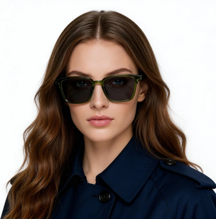 Lunettes de soleil rectangulaires vertes TR90 #BS0824-0059