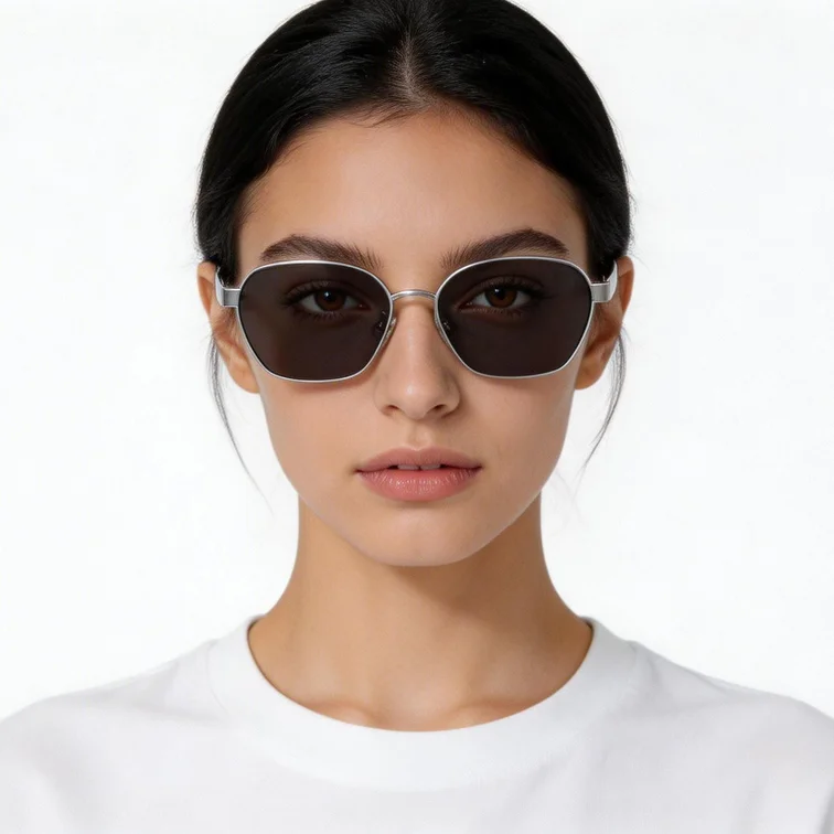 Gafas de sol geométricas de metal plateado #BS0824-0066
