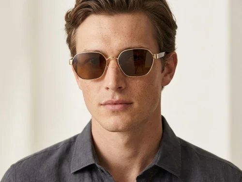 Lunettes de soleil géométriques en métal doré #BS0824-0069