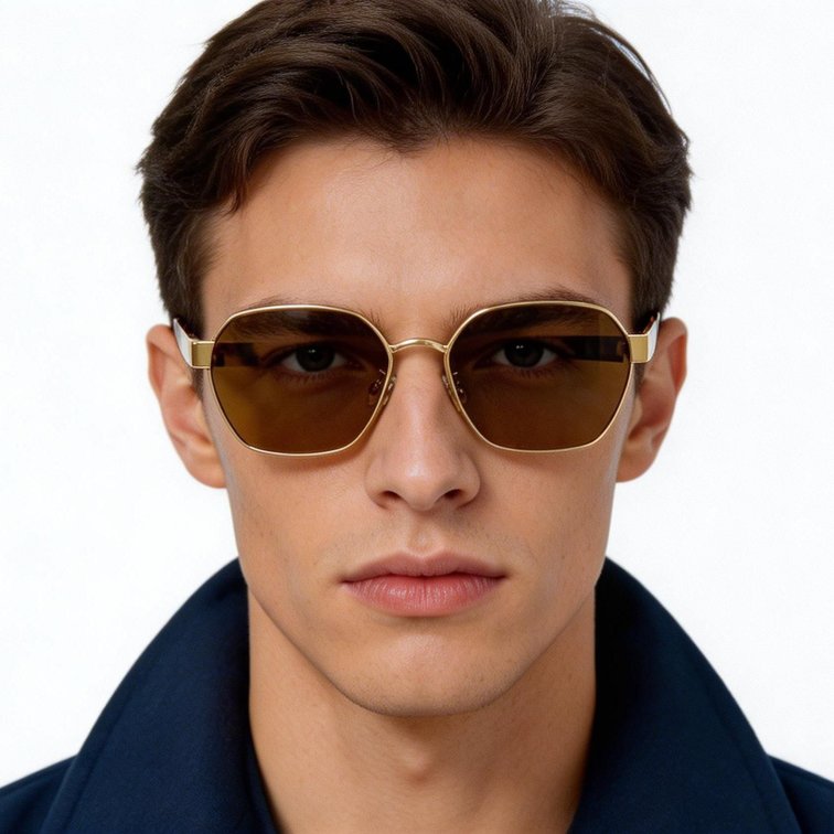Lunettes de soleil géométriques en métal doré #BS0824-0069