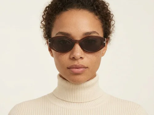 Lunettes de soleil ovales marron TR90 #BS0824-0109