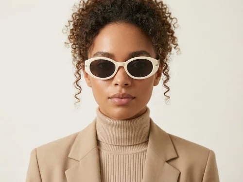 Lunettes de soleil ovales crème TR90 #BS0824-0110