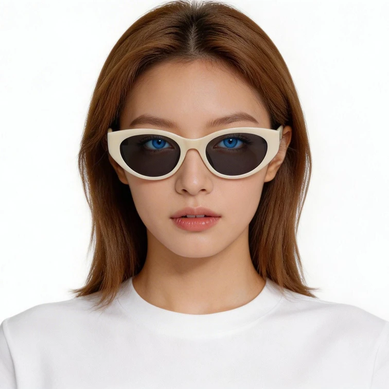 Occhiali da sole ovali color crema in TR90 #BS0824-0147