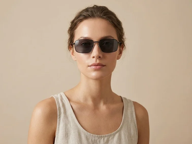 Gafas de sol rectangulares de metal negro #BS0824-0149