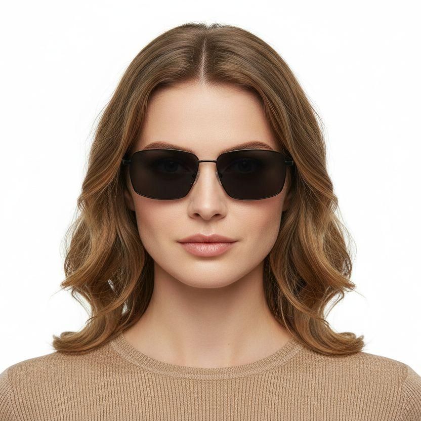 Rectangular Black Metal Sunglasses #BS0824-0149