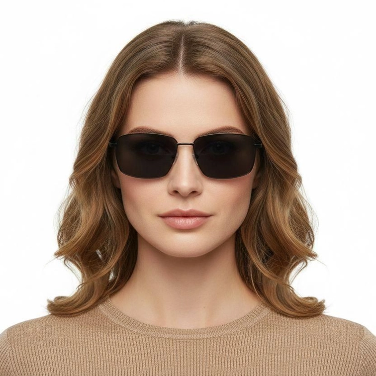 Rectangular Black Metal Sunglasses #BS0824-0149