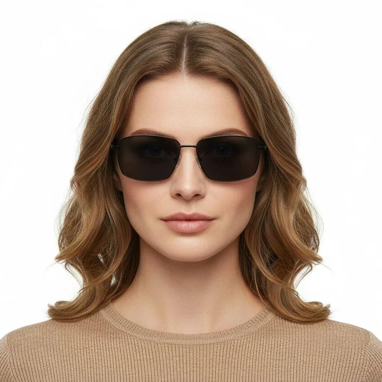 Rectangular Black Metal Sunglasses #BS0824-0149