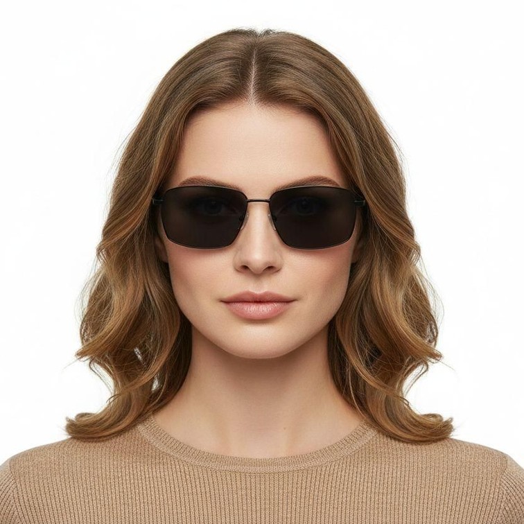 Lunettes de soleil rectangulaires en métal noir #BS0824-0149
