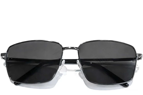 Gafas de sol rectangulares de metal gris #BS0824-0150