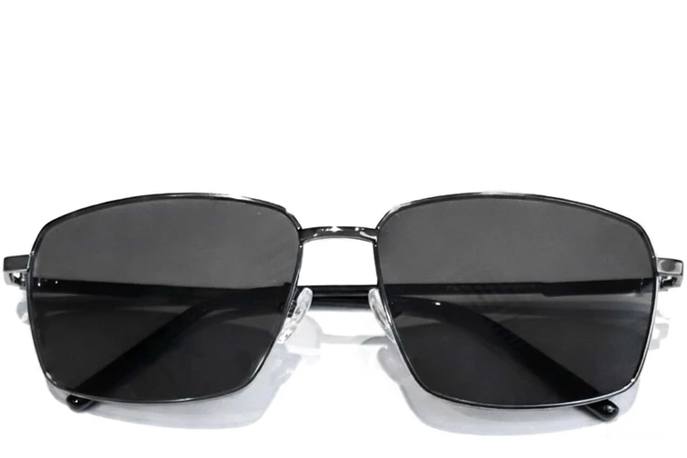 Lunettes de soleil rectangulaires en métal gris #BS0824-0150