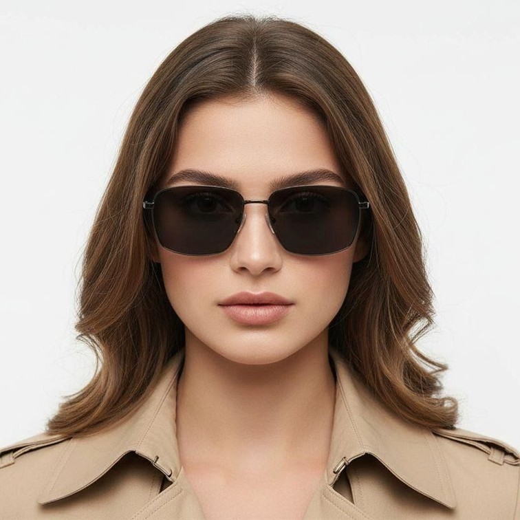Lunettes de soleil rectangulaires en métal gris #BS0824-0150
