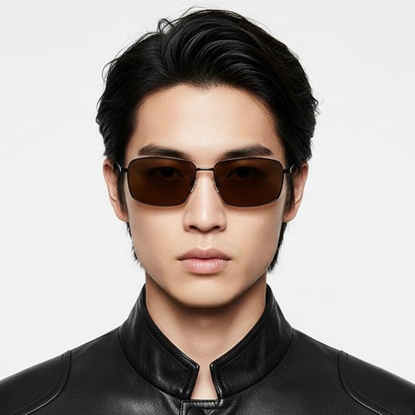Rectangular Black Metal Sunglasses #BS0824-0152