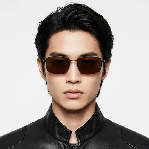 Rectangular Black Metal Sunglasses #BS0824-0152