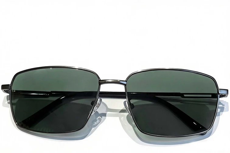 Lunettes de soleil rectangulaires en métal gris #BS0824-0153