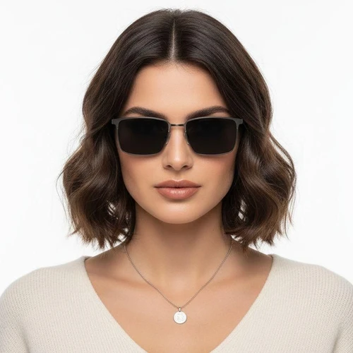 Gafas de sol rectangulares de metal gris #BS0824-0155