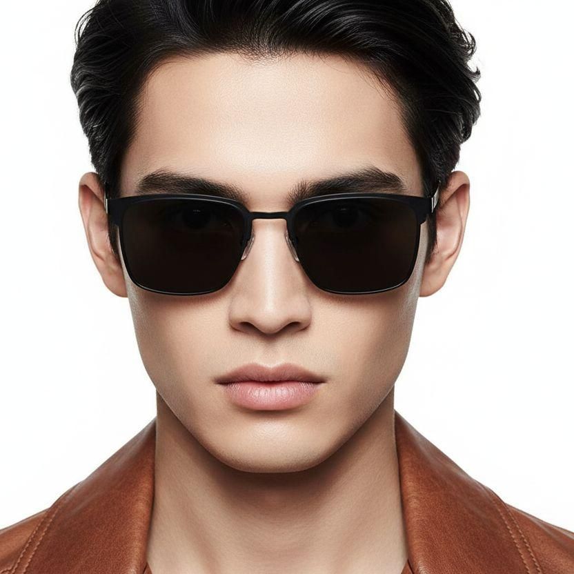 Rectangular Black Metal Sunglasses #BS0824-0159