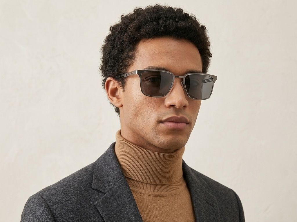 Gafas de sol rectangulares de metal gris #BS0824-0160