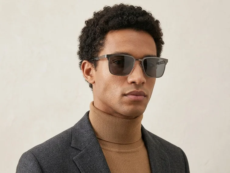 Gafas de sol rectangulares de metal gris #BS0824-0160