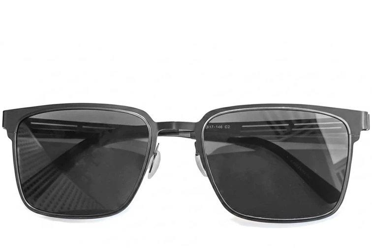 Lunettes de soleil rectangulaires en métal gris #BS0824-0160