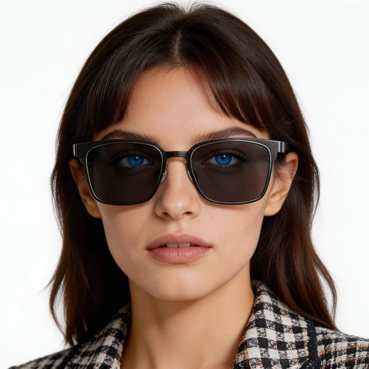 Lunettes de soleil rectangulaires en métal gris #BS0824-0160