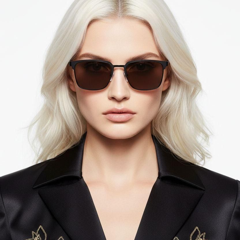 Rectangular Black Metal Sunglasses #BS0824-0162