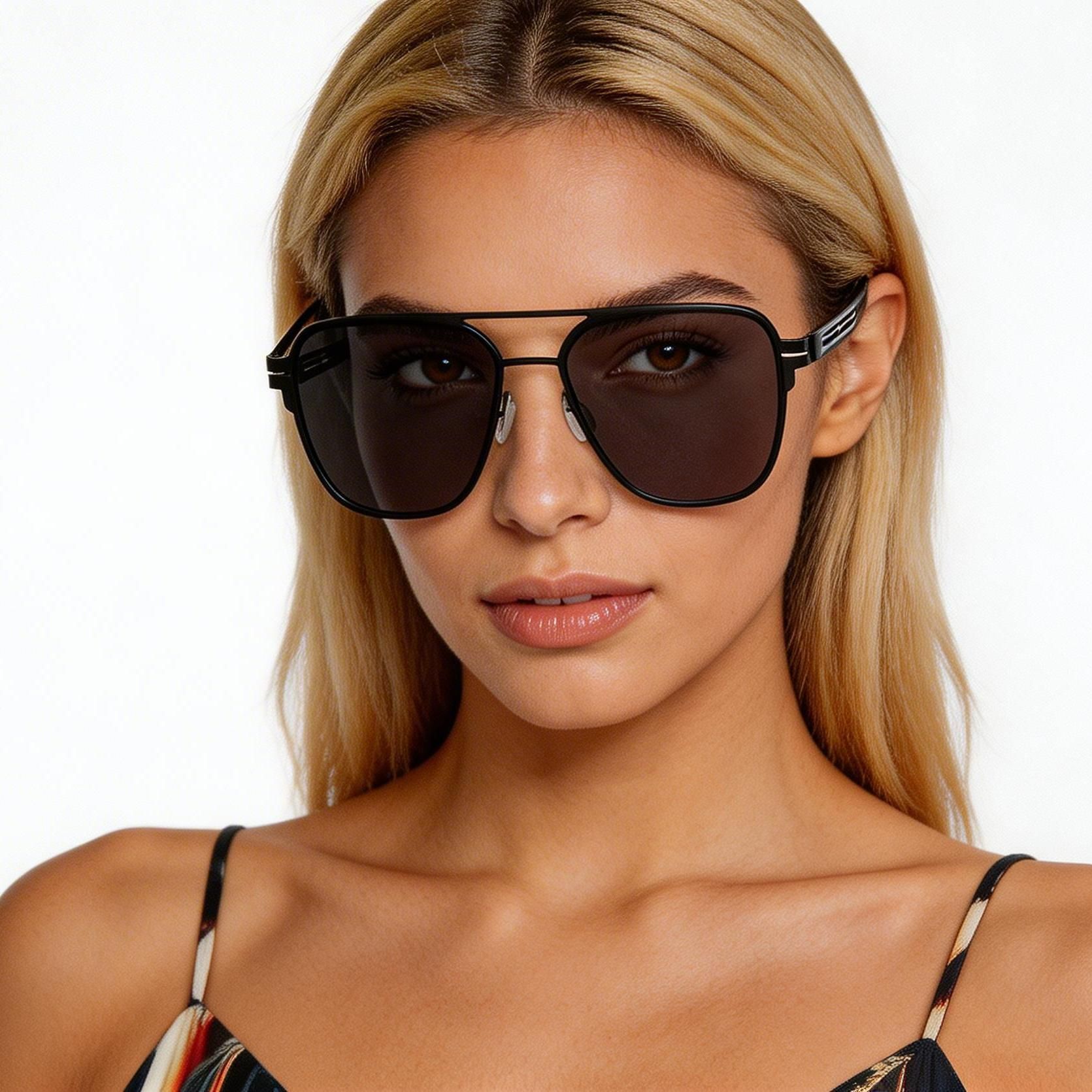 Gafas de sol de aviador de metal negro #BS0824-0164